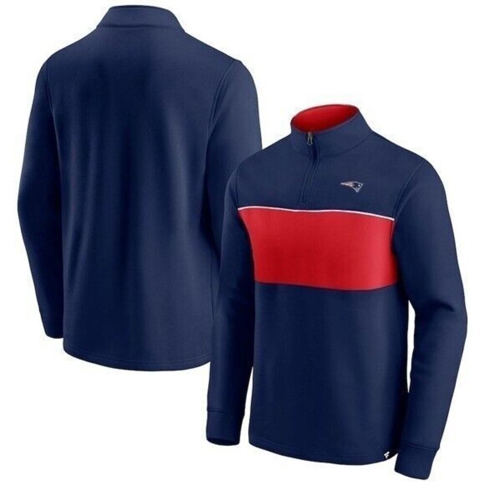 FANATICS Men's Navy, Red England Patriots Block Party Quarter-Zip Jacket NWT